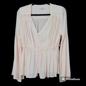 Ro & DE blush pink button front bell sleeve top